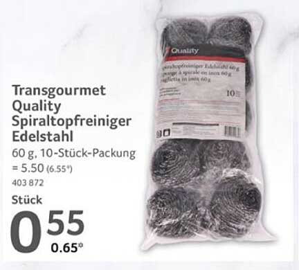 Transgourmet Quality Spiraltopfreiniger Edelstahl 60 g, 10-Stück-Packung