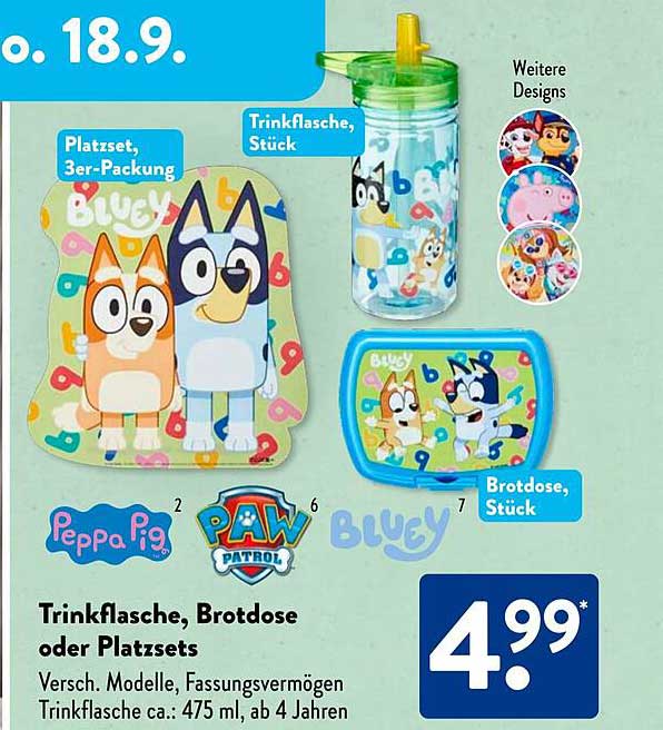 Trinkflasche, Brotdose oder Platzsets