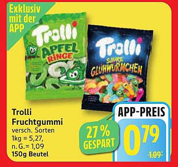 Trolli Fruchtgummi - Apfelringe und saure Glühwürmchen