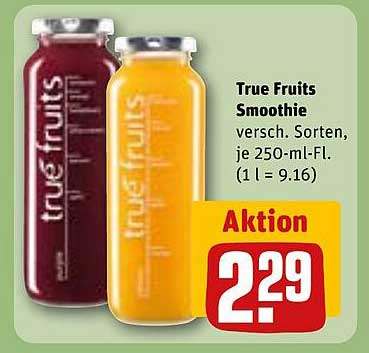 True Fruits Smoothie, verschiedene Sorten, je 250-ml-Flasche