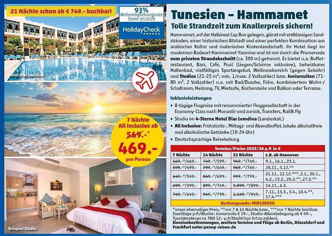 Tunesien - Hammamet 7 Nächte All Inclusive ab 469,- pro Person