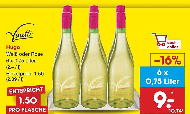 Vinetti Hugo Weiß oder Rose 6 x 0,75 Liter