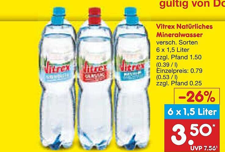 Vitrex Natürliches Mineralwasser 6 x 1,5 Liter - verschiedene Sorten