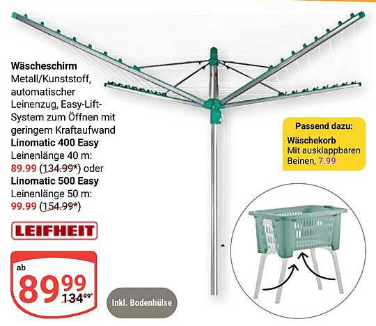 Wäscheschirm Metall/Kunststoff, automatischer Leinenziehung, Easy-Lift-System zum Öffnen