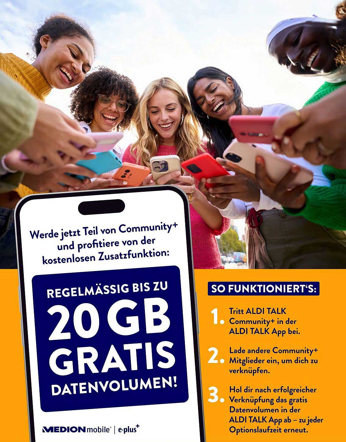 Werde Teil von Community+ und profitiere von der zusätzlichen Funktion: Regelmäßig bis zu 20 GB gratis Datenvolumen!