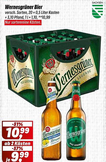 Wernesgrüner Bier 20 x 0,5 Liter Kasten