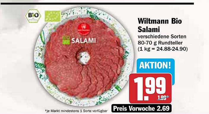 Wiltmann Bio Salami verschiedene Sorten 80-70 g Rundteller