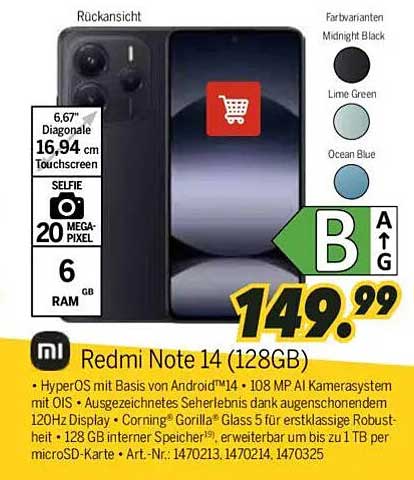 Xiaomi Redmi Note 14 (128GB) - 108 MP Kamera und 120Hz Display