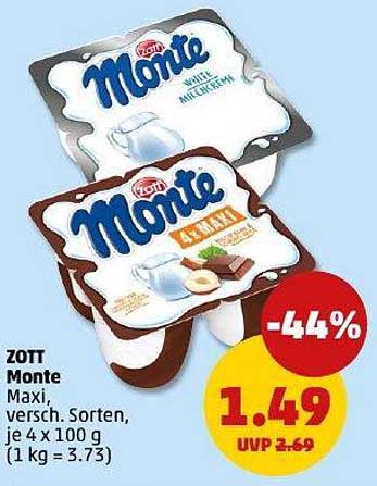 ZOTT Monte Maxi, 4 x 100 g – Jetzt nur 1,49 €
