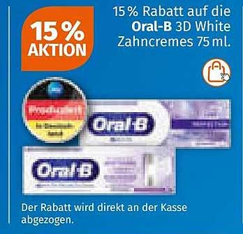 15 % Rabatt auf die Oral-B 3D White Zahnpasta 75 ml