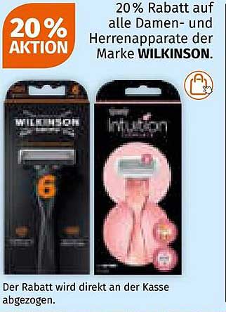 20% Rabatt auf alle Damen- und Herrenapparate der Marke WILKINSON