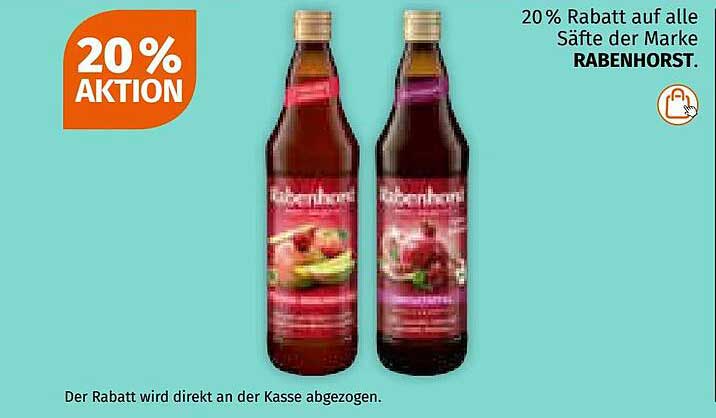 20 % Rabatt auf alle Säfte der Marke Rabenhorst