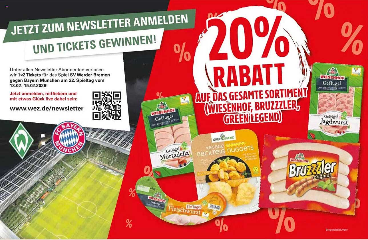20% Rabatt auf das gesamte Sortiment von Wiesenhof, Bruzzler und Green Legend