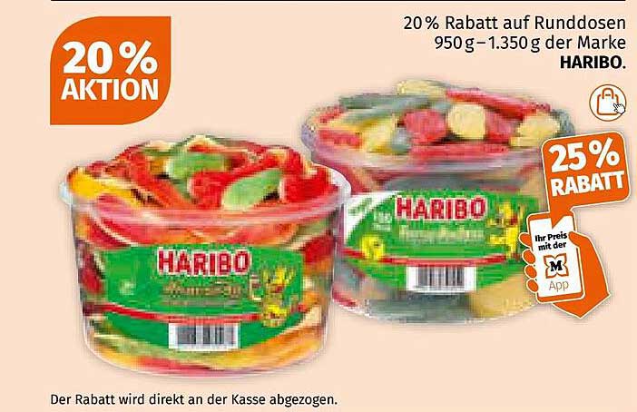 20 % Rabatt auf Runddosen 950 g – 1.350 g der Marke HARIBO