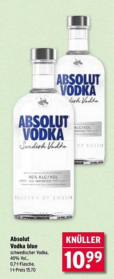 Absolut Vodka blue, 0,7 l - schwedischer Vodka