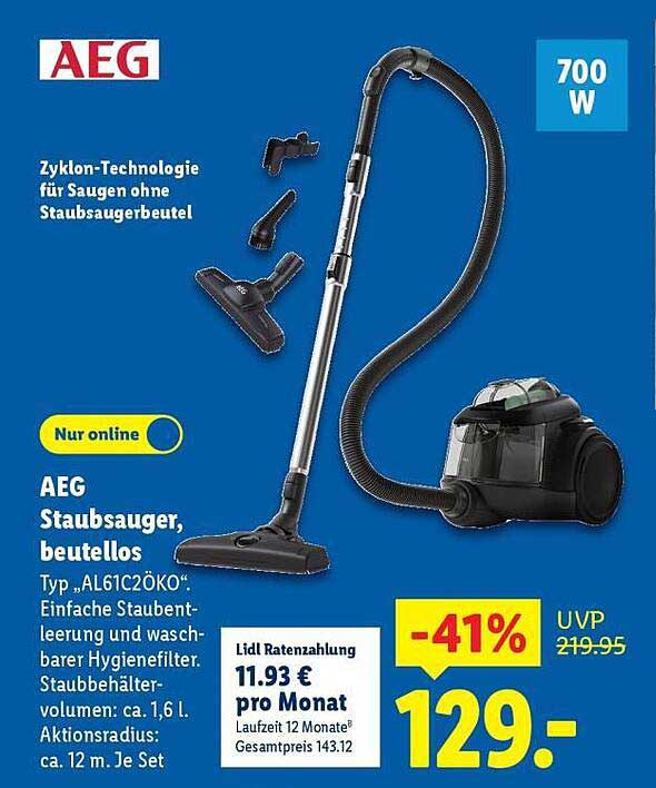 AEG Staubsauger, beutellos - Typ „AL16C2ÖKÖ“