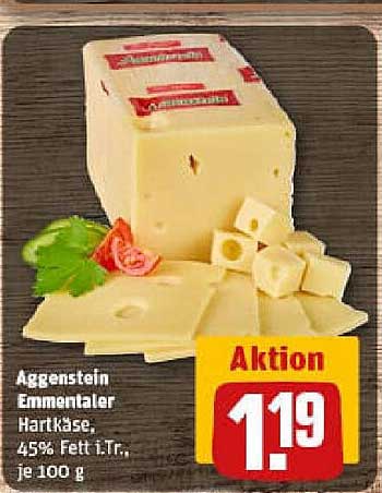 Aggstein Emmentaler Hartkäse, 45% Fett i.Tr., je 100 g für 1,19 €