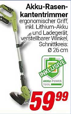 Akku-Rasenkantentrimmer mit ergonomischem Griff und Lithium-Akku