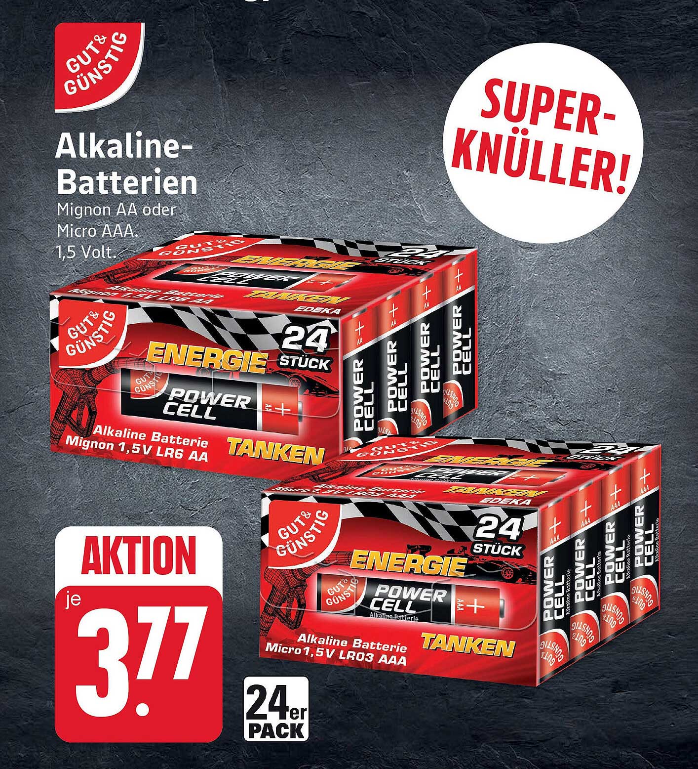 Alkaline-Batterien Mignon AA oder Micro AAA, 1,5 Volt, 24 Stück