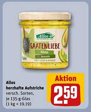 Allos herzhaft Aufstrich Saatenliebe Mohn Avocado 135-g-Glas