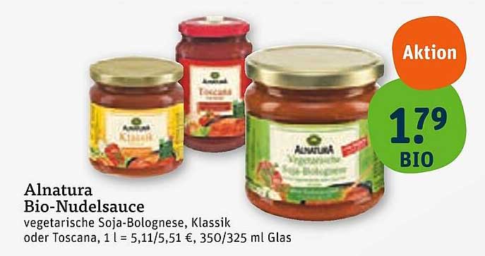 Alnatura Bio-Nudelsauce – Vegetarische Soja-Bolognese, Klassik oder Toscana