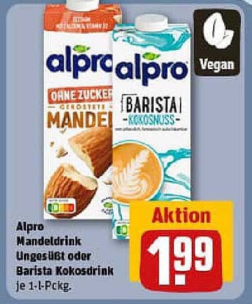 Alpro Mandeldrink Ungesüßt oder Barista Kokosdrink je 1-l-Packung