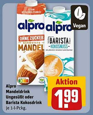 Alpro Mandeldrink Ungesüßt oder Barista Kokosdrink je 1-l-Pckg.