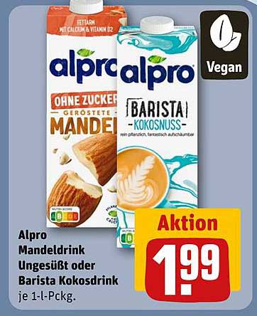 Alpro Mandeldrink Ungesüßt oder Barista Kokosdrink je 1-l-Pckg.
