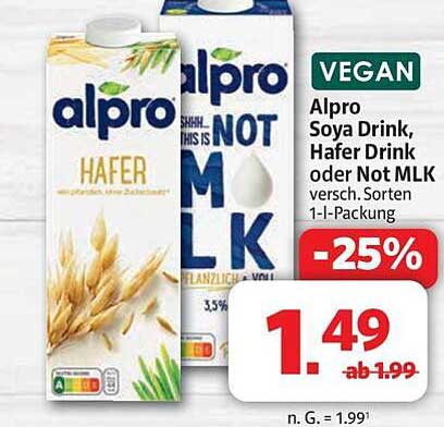 Alpro Soya Drink, Hafer Drink oder Not MLK - 1L Packung