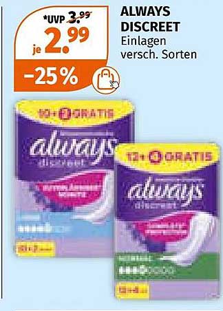ALWAYS DISCREET Einlagen - verschiedene Sorten