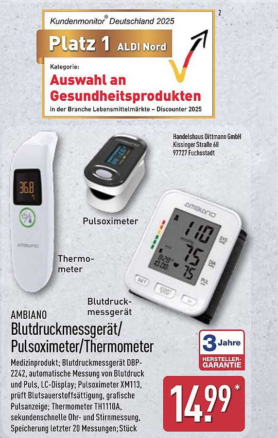 AMBIANO Blutdruckmessgerät/Pulsoximeter/Thermometer