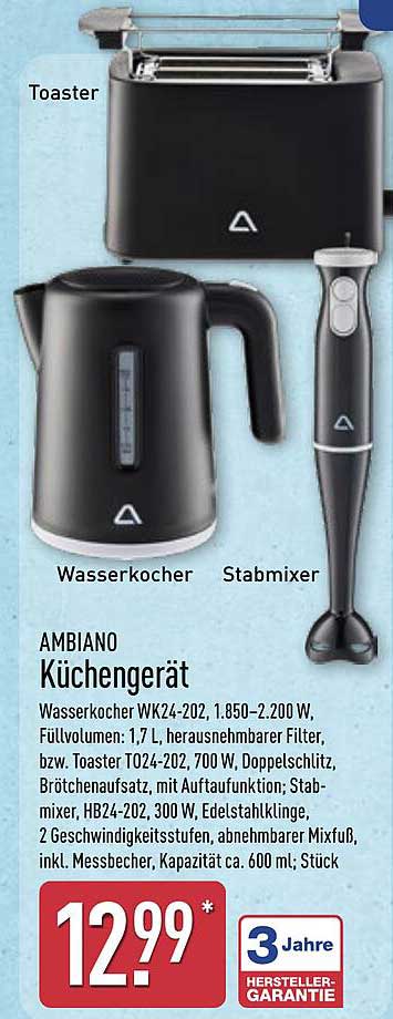 AMBIDIANO Küchengerät - Toaster, Wasserkocher und Stabmixer