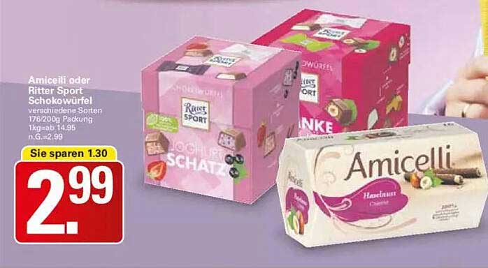 Amicelli oder Ritter Sport Schokowürfel - Verschiedene Sorten