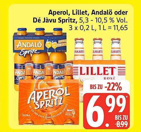 Aperol, Lillet, Andalo oder Dé Jàvu Spritz, 5,3 - 10,5 % Vol.
