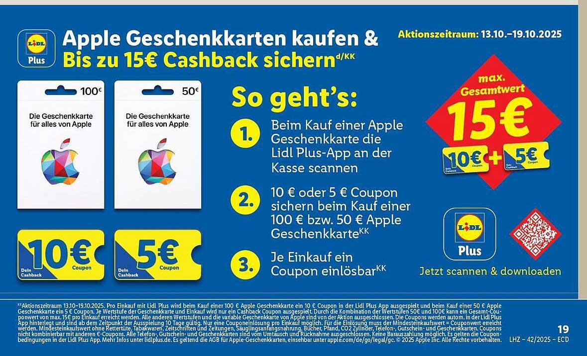 Apple Geschenkkarten kaufen & Bis zu 15€ Cashback sichern