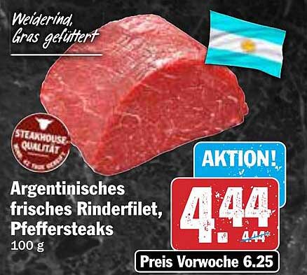 Argentinisches frisches Rinderfilet, Pfeffersteaks (100 g)