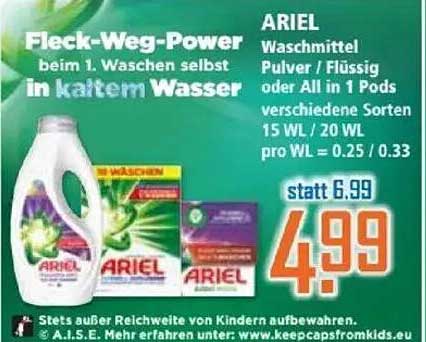 ARIEL Waschmittel – Fleck-Weg-Power beim 1. Waschen in kaltem Wasser