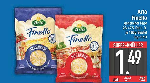 Arla Finello geriebener Käse – Gratin- und Pizzakäse 150g