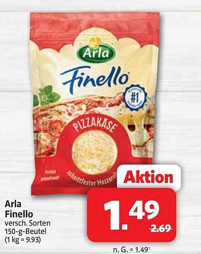 Arla Finello Pizzakäse 150-g-Beutel