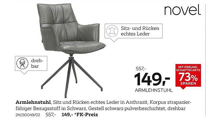 Armlehnstuhl aus echtem Leder in Anthrazit