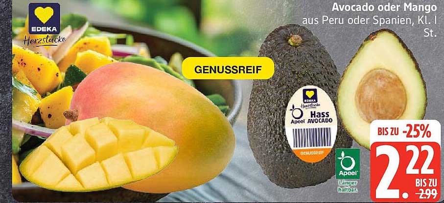 Avocado oder Mango aus Peru oder Spanien, KL. I St.