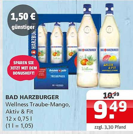 BAD HARZBURGER Wellness Traube-Mango, Aktiv & Fit 12 x 0,75 l
