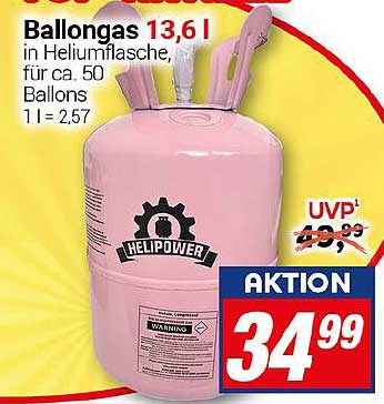 Ballongas 13,6 l in Heliumflasche für ca. 50 Ballons