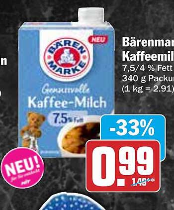 Bärenmarke Kaffeemilch 340 g Packung - Neu!