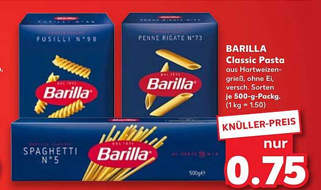 BARILLA Classic Pasta 500g – jetzt nur 0,75 €