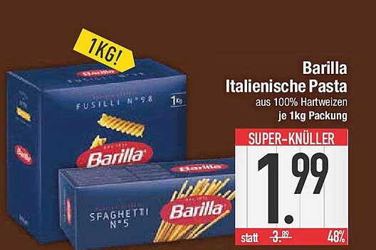 Barilla Italiaanse Pasta 1kg - SUPER-KNÜLLER!