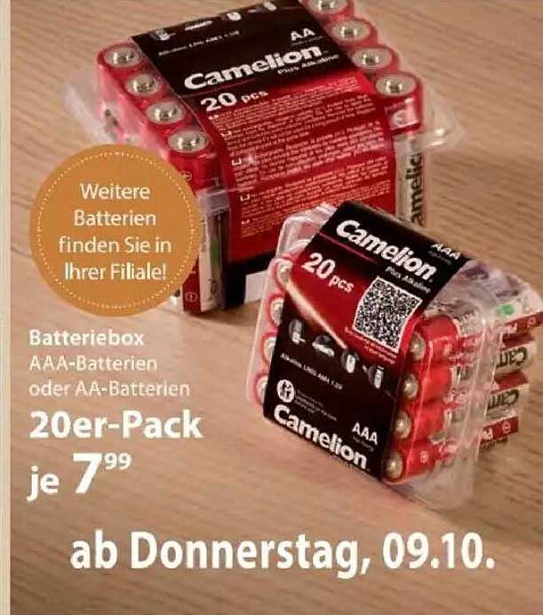Batteriebox AAA-Batterien oder AA-Batterien 20er-Pack je 7,99