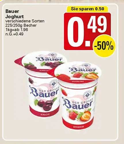 Bauer Joghurt verschiedene Sorten 225/250g Becher