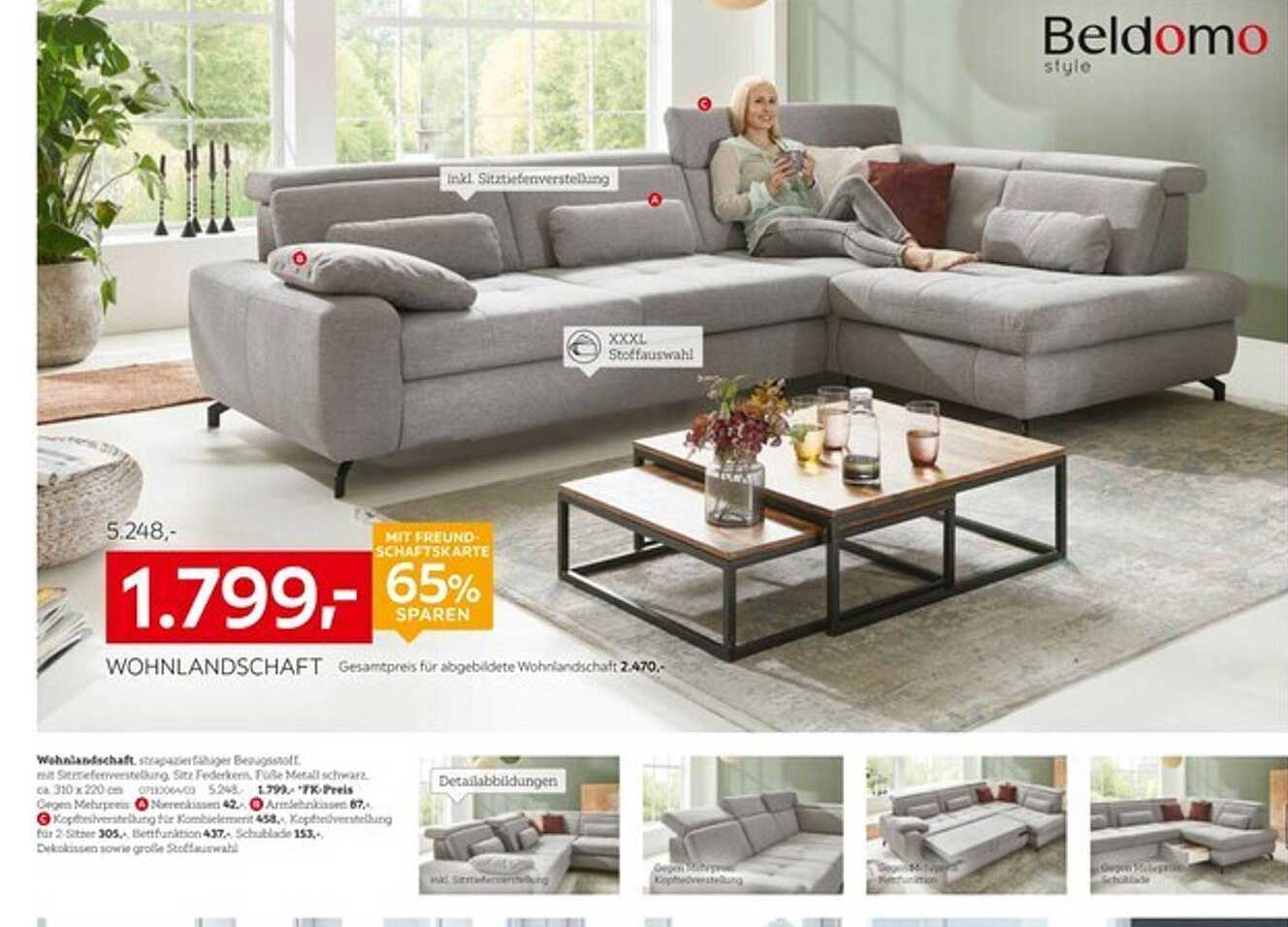 Beldomo Wohnlandschaft mit Sitztiefenverstellung