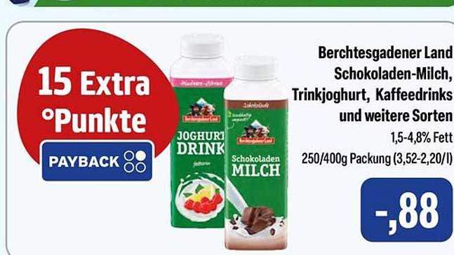 Berchtesgadener Land Schokoladen-Milch, Trinkjoghurt, Kaffeedrinks und weitere Sorten